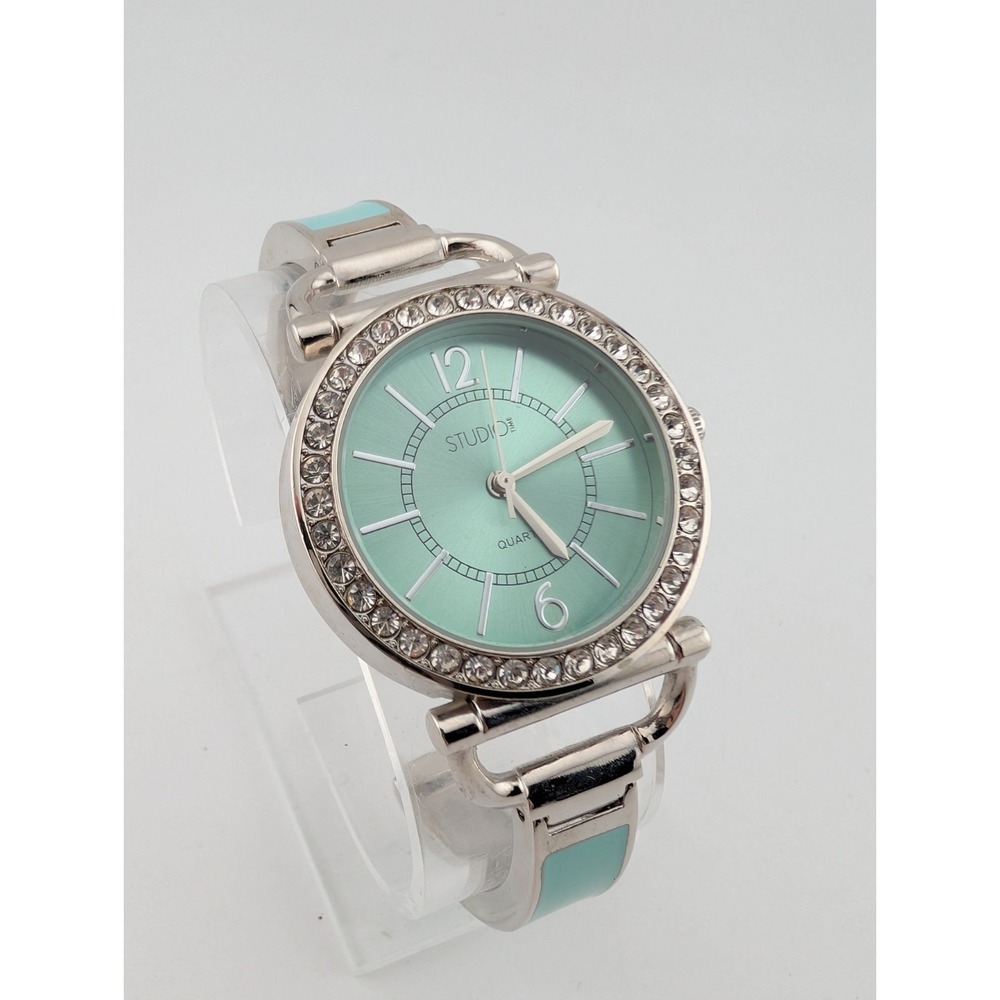 Studio Time Watch Women 35mm Case Blue Enamel Cuff Band- New Battery